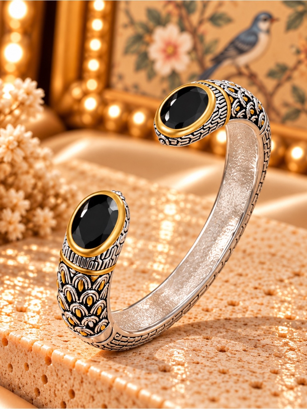 Stone Two-Tone Statement Cuff Bracelet